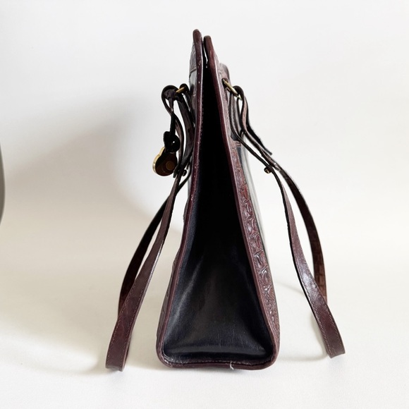 Vintage Brahmin North South Leather Satchel Bag Black Brown Classic Minimalist - Picture 5 of 11